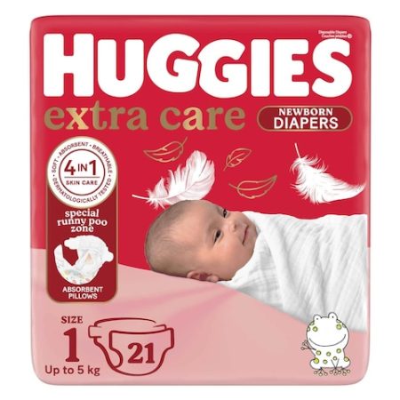 HUGGIES EXTRA CARE NEW BORN SIZE 1  2-5KG  21 DIAPERS   -15%