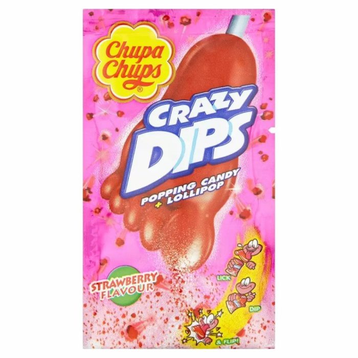 CHUPA CHUPS CRAZY DIPS POPPING CANDY +LOLLIPOP STRAWBERRY FLAVOUR