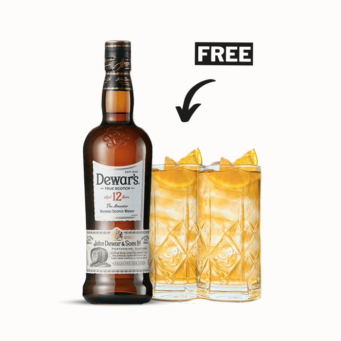 DEWARS 75CL +2HB GLASS