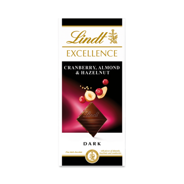 LINDT 100G EXCELLENCE CRANBERRY,ALMOND &HAZELNUT
