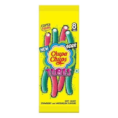 CHUPA CHUPS TUBES CENTER FILLING 8 TUBES SOFT CANDY STRAWBERRY AND WATERMELON FLAVOURS